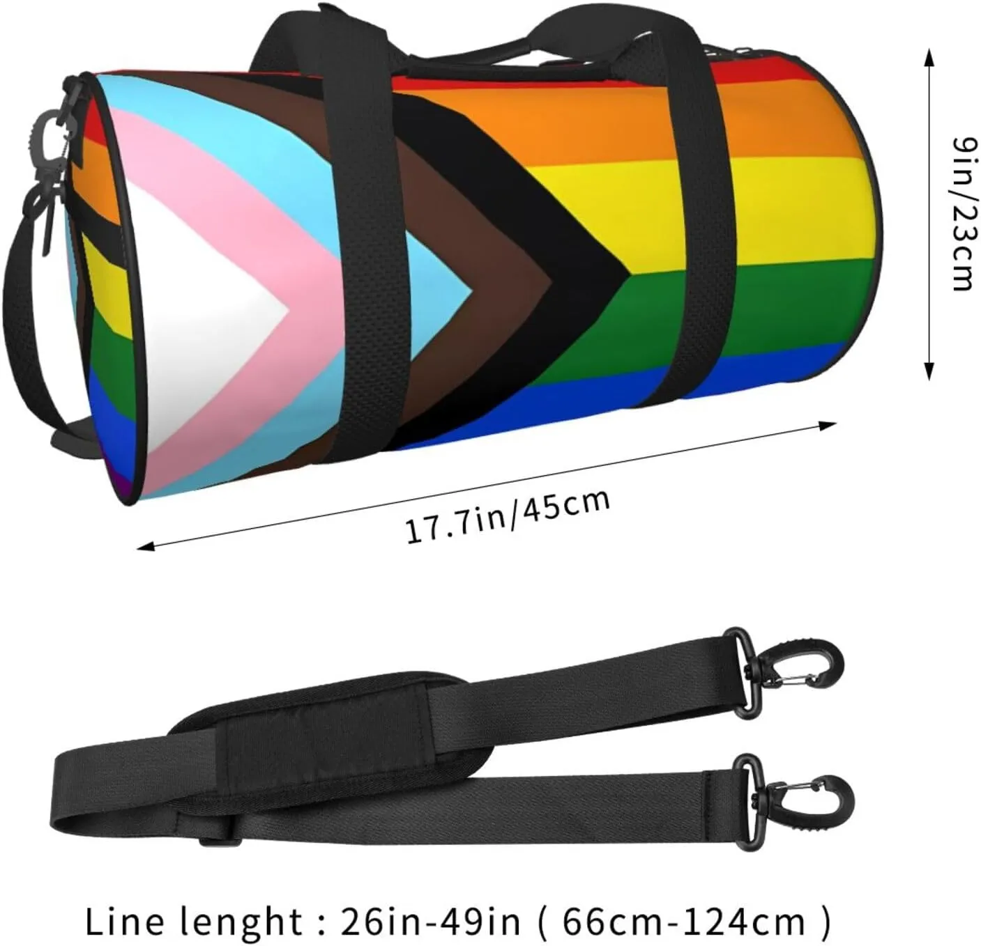 LGBT Pride Rainbow Gay Progress Pride Flag Round Travel Duffel Bag Large Capacity Gym Sports Bags for Hiking Vacation Trips