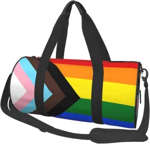 LGBT Pride Rainbow Gay Progress Pride Flag Round Travel Duffel Bag Large Capacity Gym Sports Bags for Hiking Vacation Trips