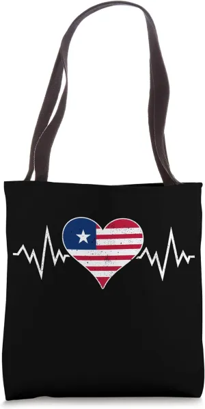 Liberian Flag Vintage Heart Heartbeat Liberia Pulse Line Tote Bag