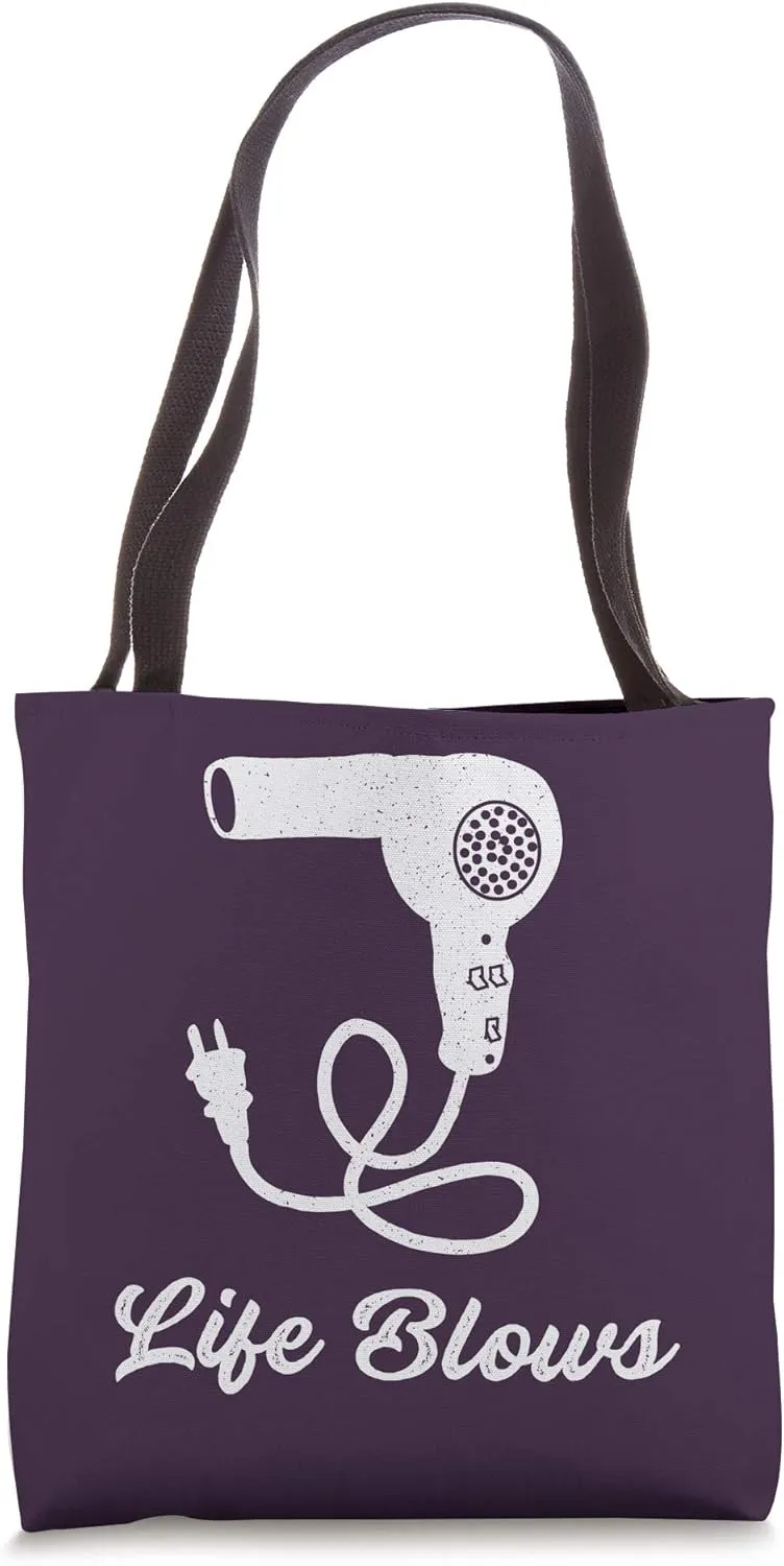 Life Blows Retro Hairdryer Distressed Hipster Look Graphic Tote Bag