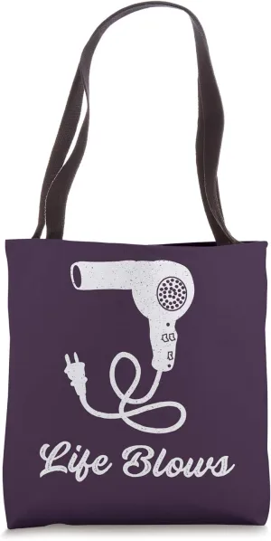Life Blows Retro Hairdryer Distressed Hipster Look Graphic Tote Bag