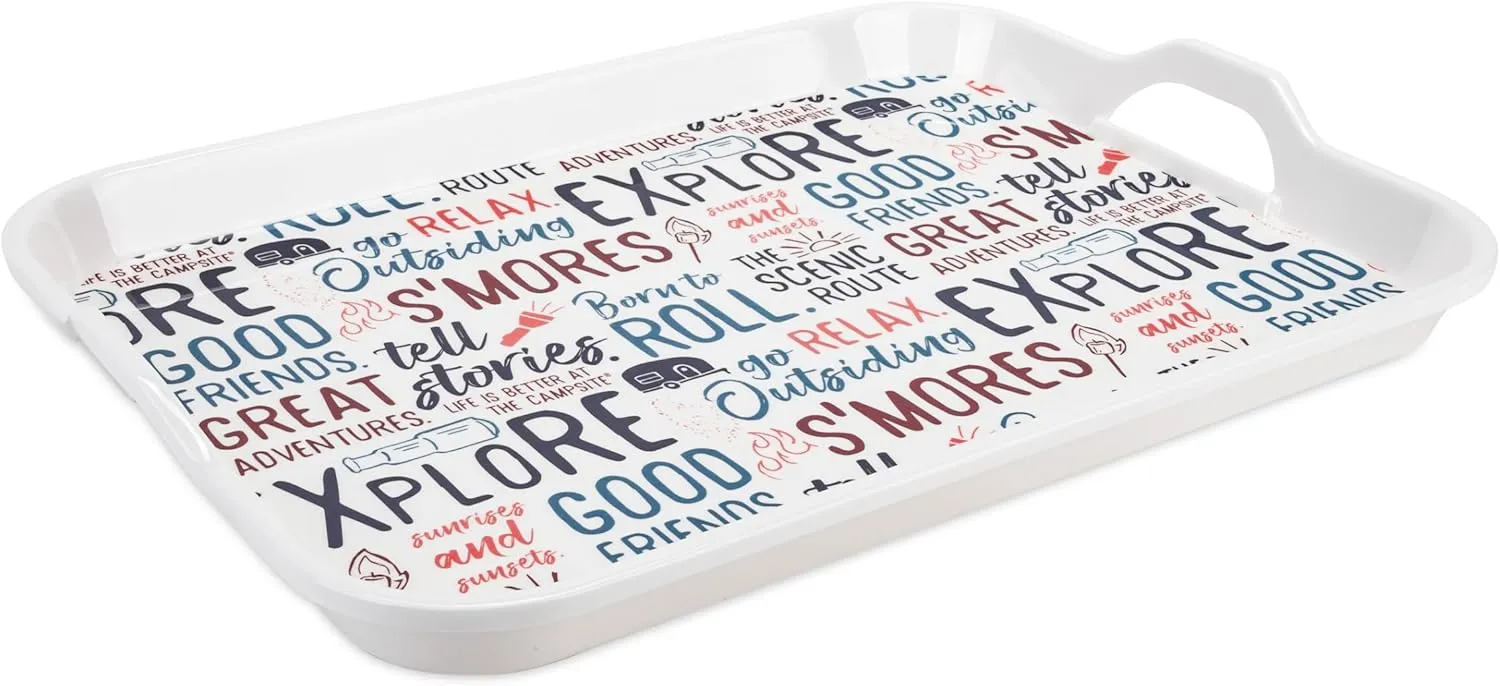 LIFE IS BETTER AT THE CAMPSITE Camco Melamine RV Serving Tray | Features Camping/RV Themed Design | Great for Kitchen Prep, Picnics, Grilling, and More (53486)