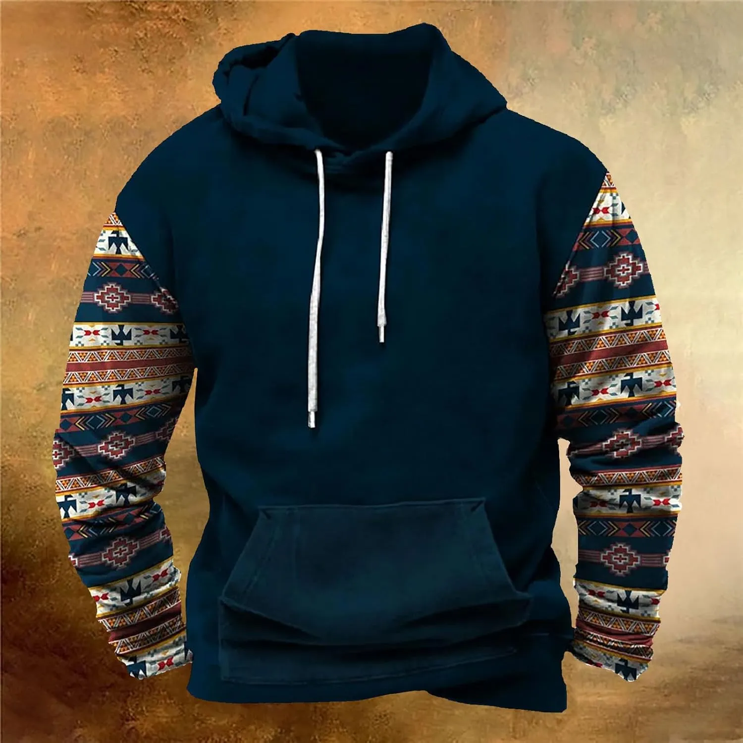Lightweight Sweatshirts for Men Loose Fit Aztec Ethnic Hooded Pullover Casual Ethnic Print Graphic Western Shirts