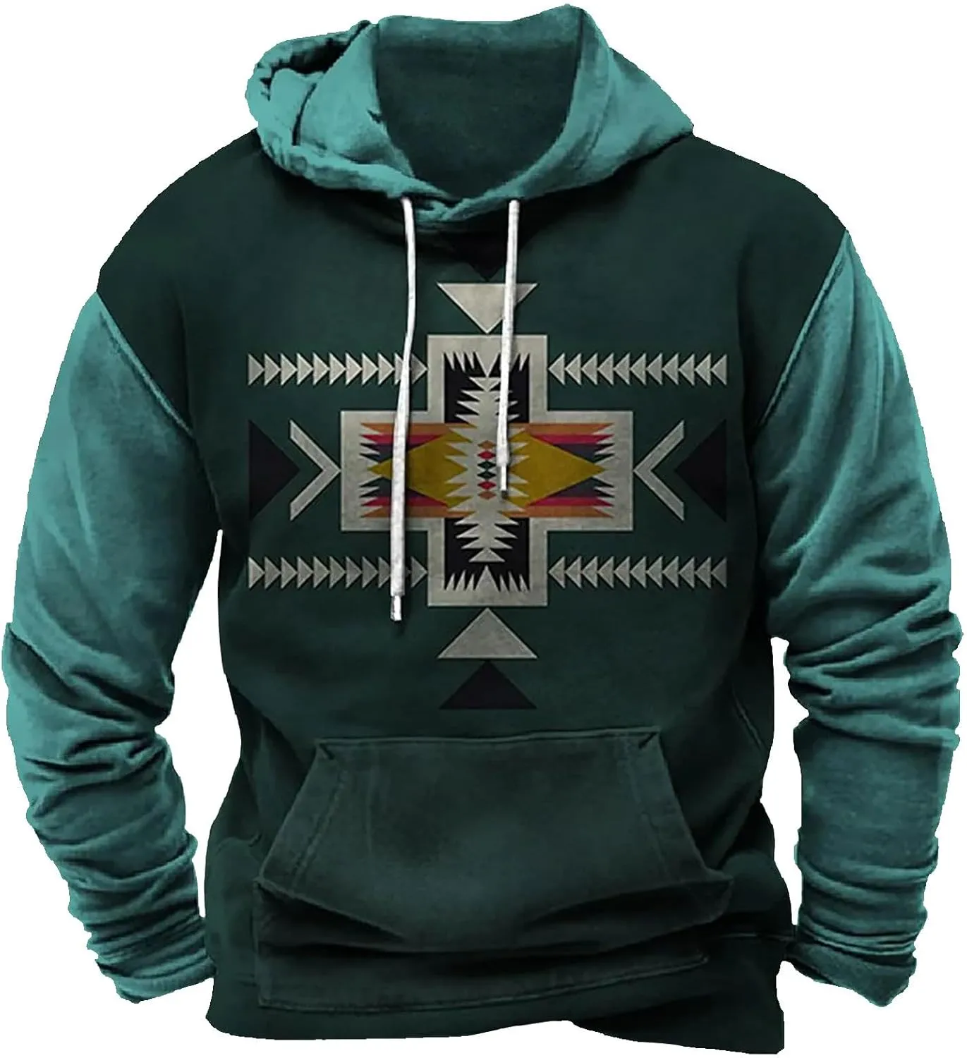 Lightweight Sweatshirts for Men Loose Fit Aztec Ethnic Hooded Pullover Casual Ethnic Print Graphic Western Shirts
