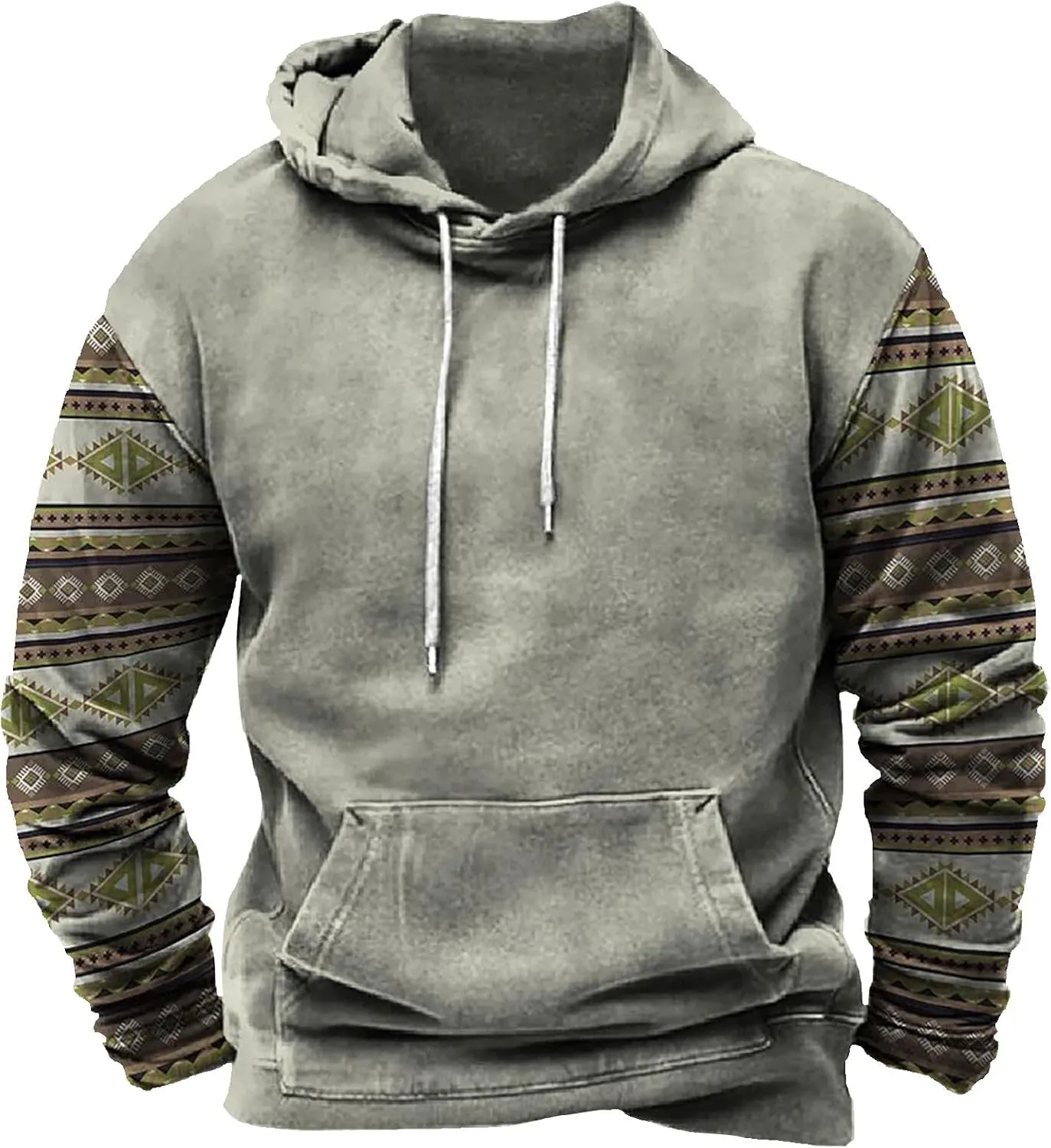 Lightweight Sweatshirts for Men Loose Fit Aztec Ethnic Hooded Pullover Casual Ethnic Print Graphic Western Shirts