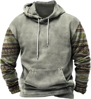 Lightweight Sweatshirts for Men Loose Fit Aztec Ethnic Hooded Pullover Casual Ethnic Print Graphic Western Shirts