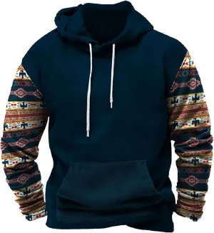 Lightweight Sweatshirts for Men Loose Fit Aztec Ethnic Hooded Pullover Casual Ethnic Print Graphic Western Shirts