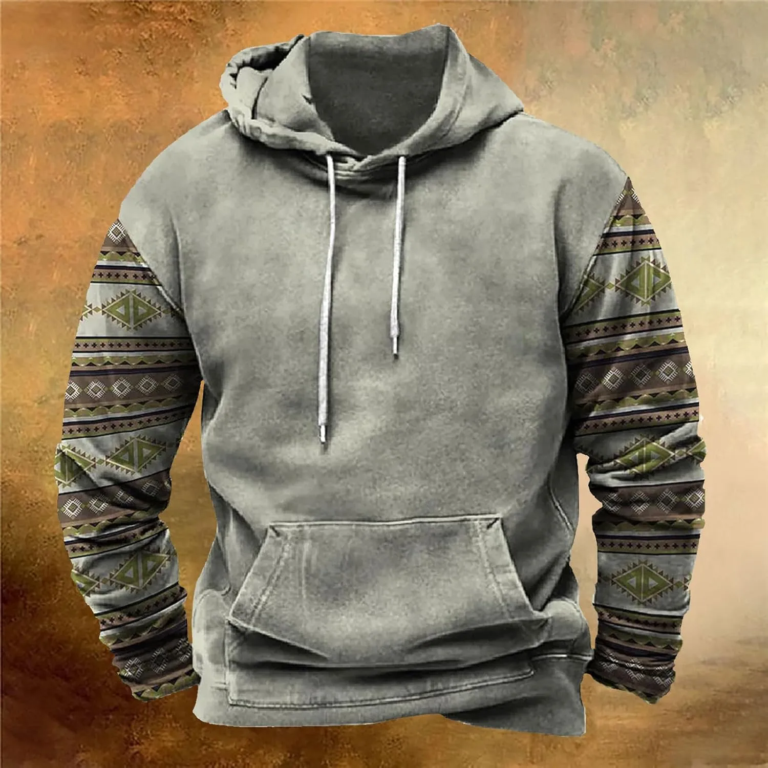 Lightweight Sweatshirts for Men Loose Fit Aztec Ethnic Hooded Pullover Casual Ethnic Print Graphic Western Shirts