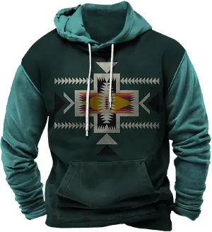 Lightweight Sweatshirts for Men Loose Fit Aztec Ethnic Hooded Pullover Casual Ethnic Print Graphic Western Shirts