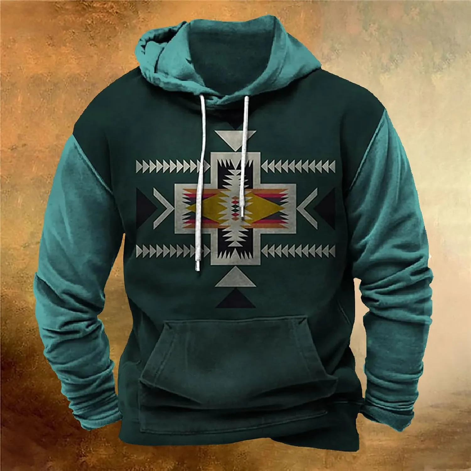 Lightweight Sweatshirts for Men Loose Fit Aztec Ethnic Hooded Pullover Casual Ethnic Print Graphic Western Shirts