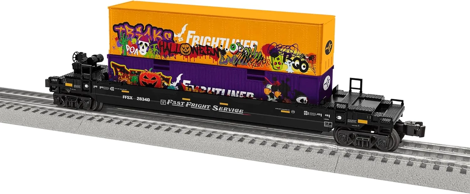 Lionel Halloween Graffiti Maxi-Stack O Gauge Model Train Flatcar with Container Load
