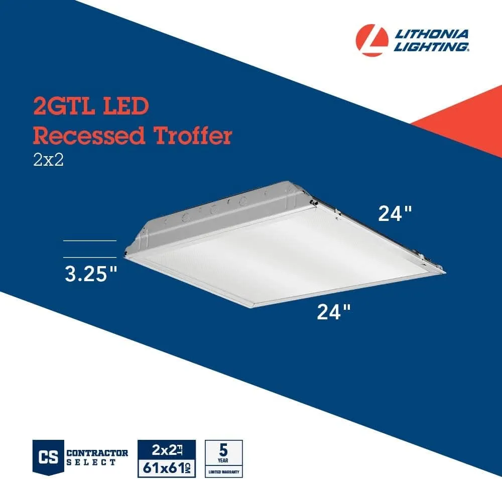 Lithonia Lighting 2GTL2 A12 120 LP840 2 ft. x 2 ft. GTL Prismatic Lens Lay-in 2000 lumens 4000K CCT, 1 Count (Pack of 1), Non-Dimmable