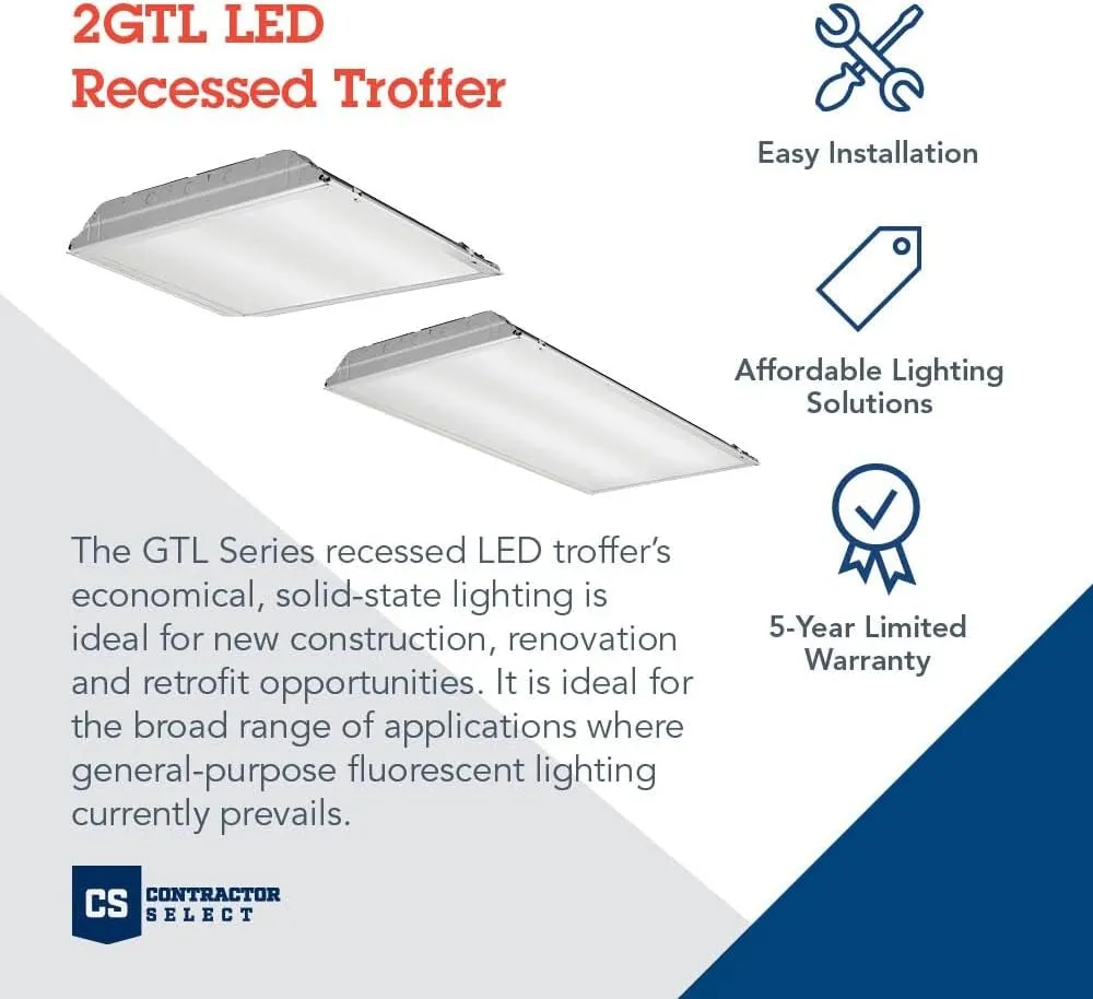 Lithonia Lighting 2GTL2 A12 120 LP840 2 ft. x 2 ft. GTL Prismatic Lens Lay-in 2000 lumens 4000K CCT, 1 Count (Pack of 1), Non-Dimmable