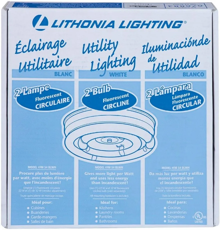 Lithonia Lighting FM54 BLWH M4 Fluorescent Utility Light, 54 Watts, 14-Inch, White