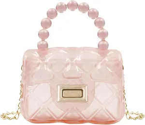 Little Girls Mini Jelly Purse Candy Color Transparent Small Crossbody Bag Cute Princess Handbags with Pearl Handle