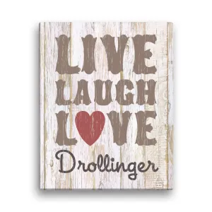 Live, Laugh, Love Personalized 11x14 Beige Canvas