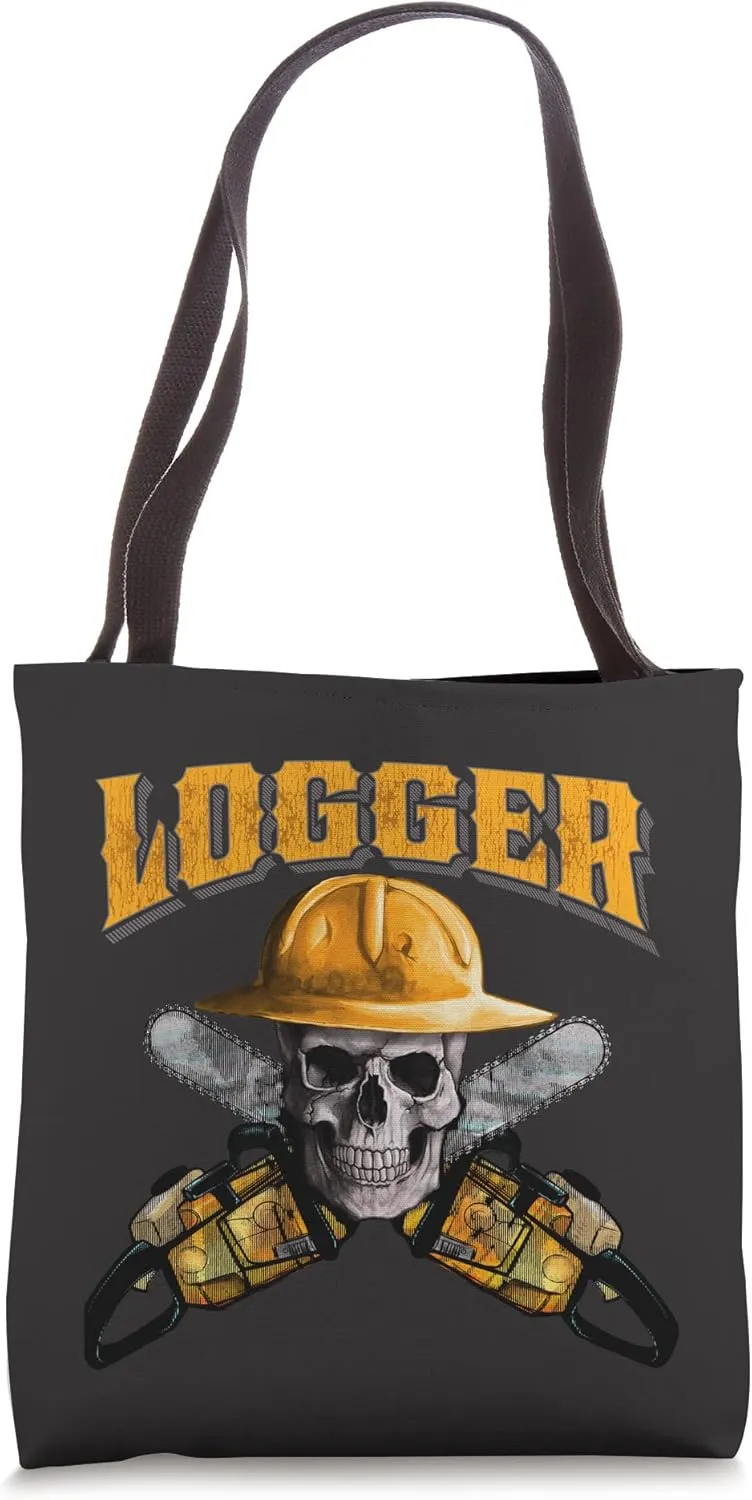 Logger Skull and Crossed Chainsaws for Logging Skull Logger Tote Bag