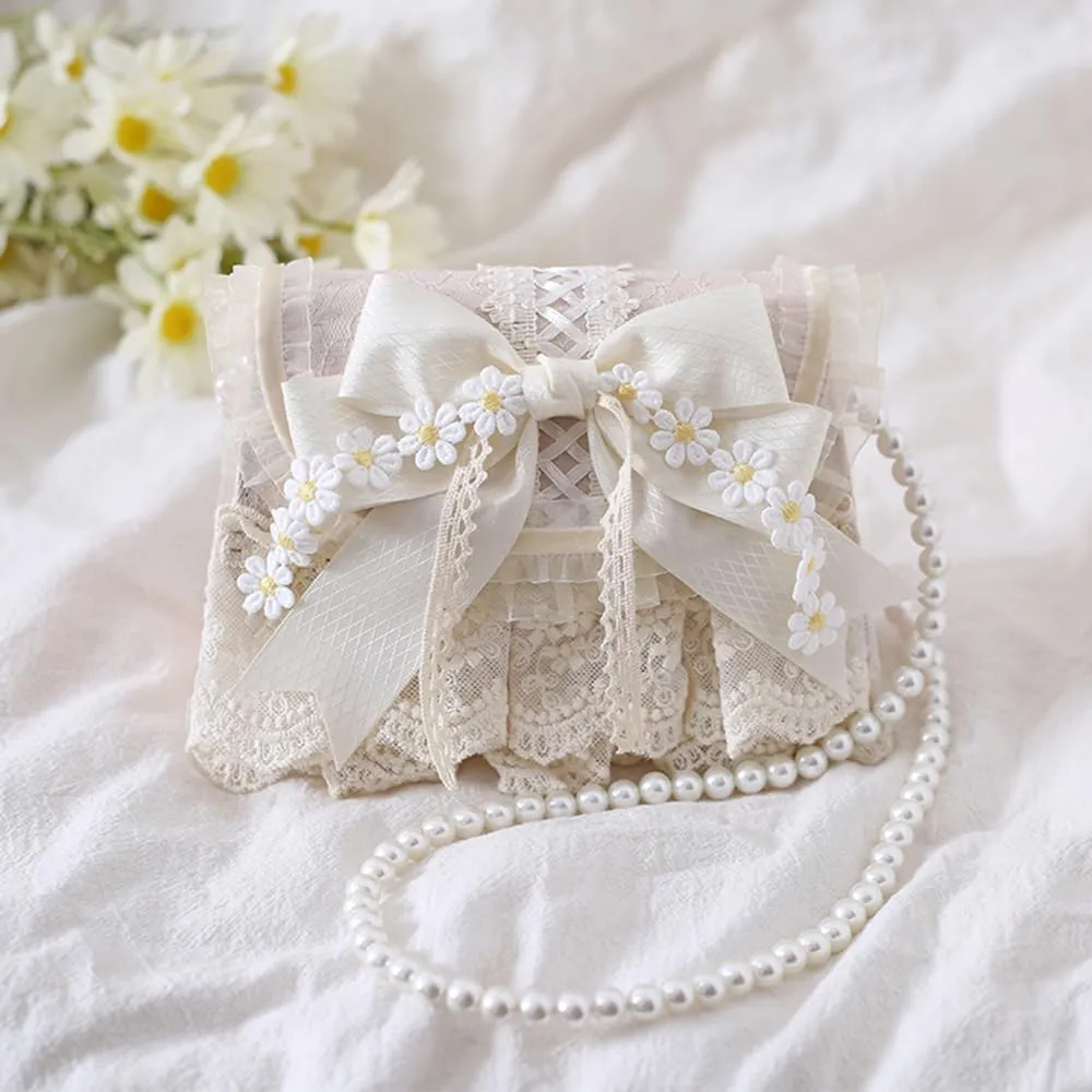 Lolita Lace Handbag Purse Kawaii Bowknot Shoulder Bag Stylish Crossbody Bag for Women Evening Party