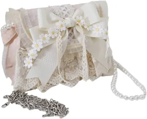 Lolita Lace Handbag Purse Kawaii Bowknot Shoulder Bag Stylish Crossbody Bag for Women Evening Party