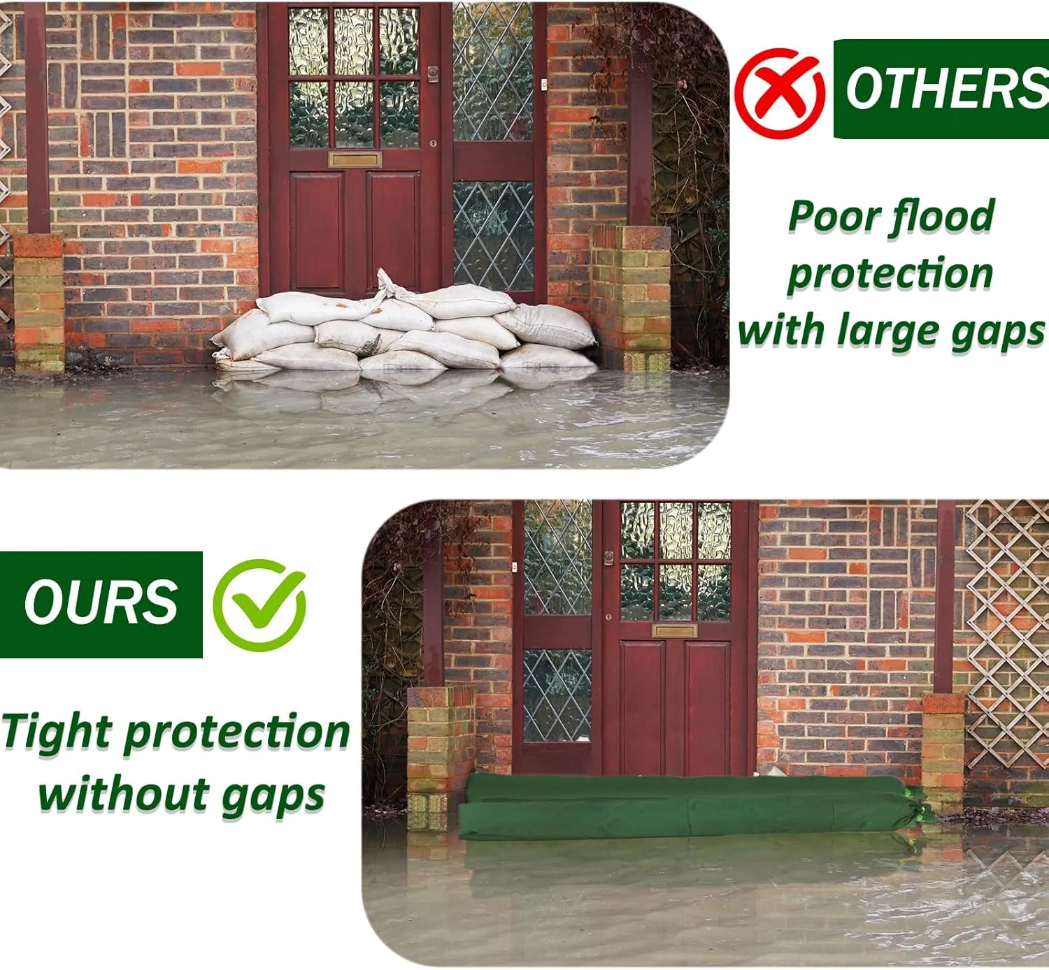 Long Sandbags for Flooding, Flood Protection Flood Water Barrier Sandless Sandbags Tube Sandbags Flood Barrier for Home Garage Flooding Door (2, 6 inch, 11 FT)