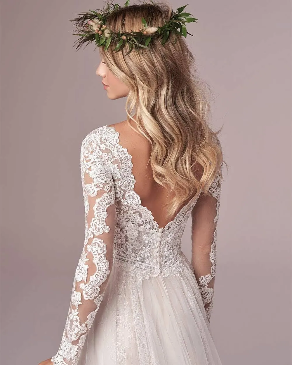 Long Sleeve Wedding Dresses for Bride Lace Beach Boho Wedding Bridal Gowns for Women Country Wedding Dress