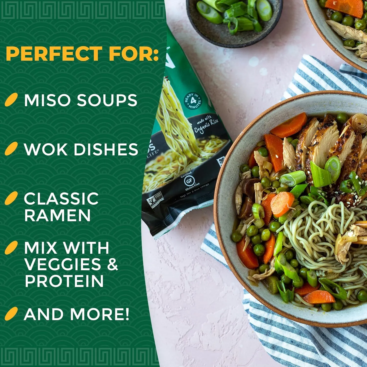 Lotus Foods Jade Pearl Organic Rice Ramen Noodles With Miso Soup - Gluten Free Ramen Noodles, Vegan Ramen Noodles, Organic Ramen Rice Noodles - 2.8 Oz Bags (Pack of 10)