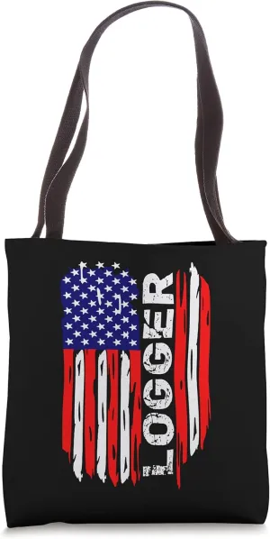 Lumberjack Logger Vintage Distressed American US USA Flag Tote Bag