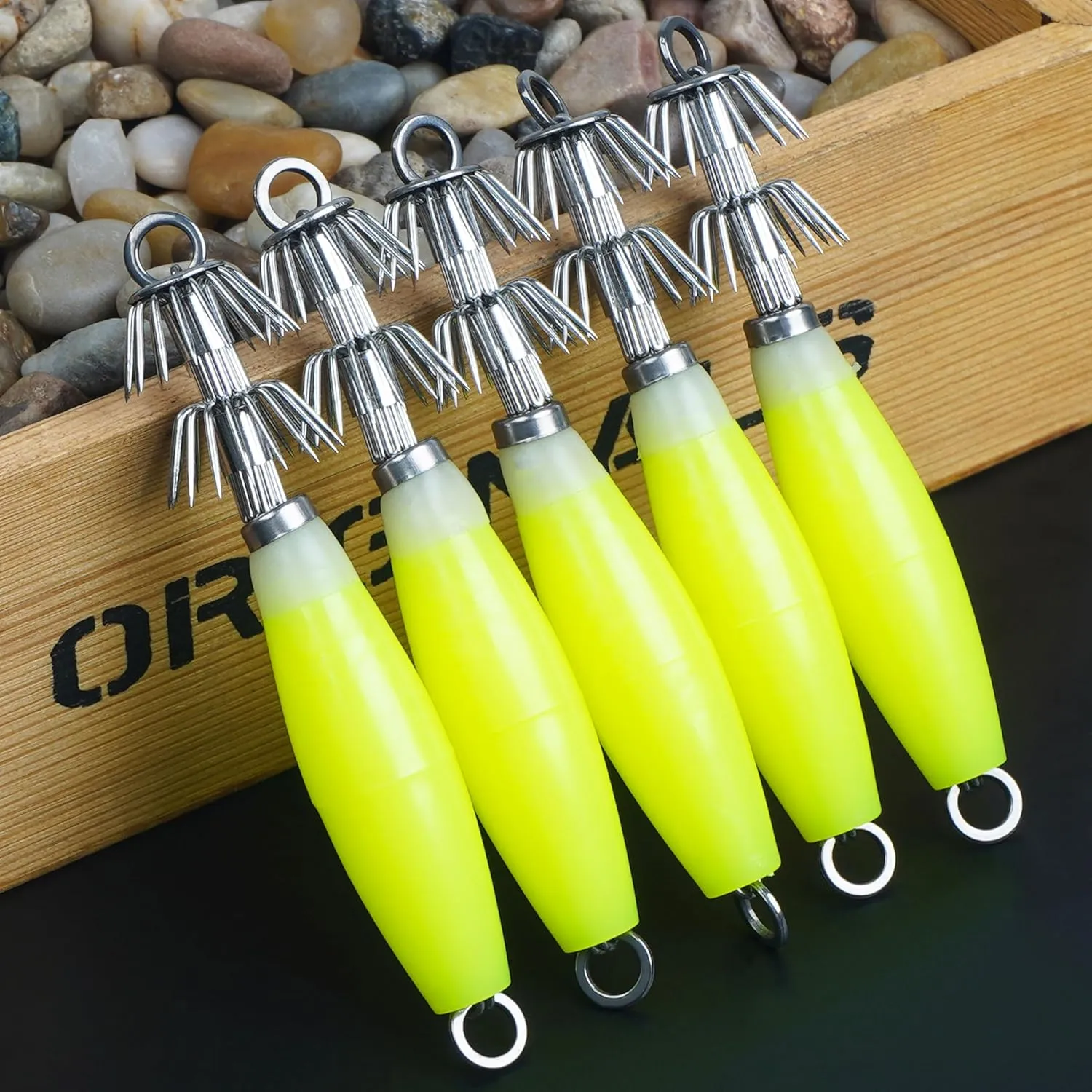 Luminous Squid Jig Hooks Saltwater Glow Squid Jigs Fluoresent Cuttlefish Sleeve Fishing Jigs Squid Hard Night Fishing Bait Octopus Lure Glow in Dark