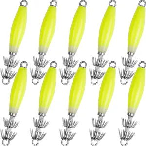 Luminous Squid Jig Hooks Saltwater Glow Squid Jigs Fluoresent Cuttlefish Sleeve Fishing Jigs Squid Hard Night Fishing Bait Octopus Lure Glow in Dark