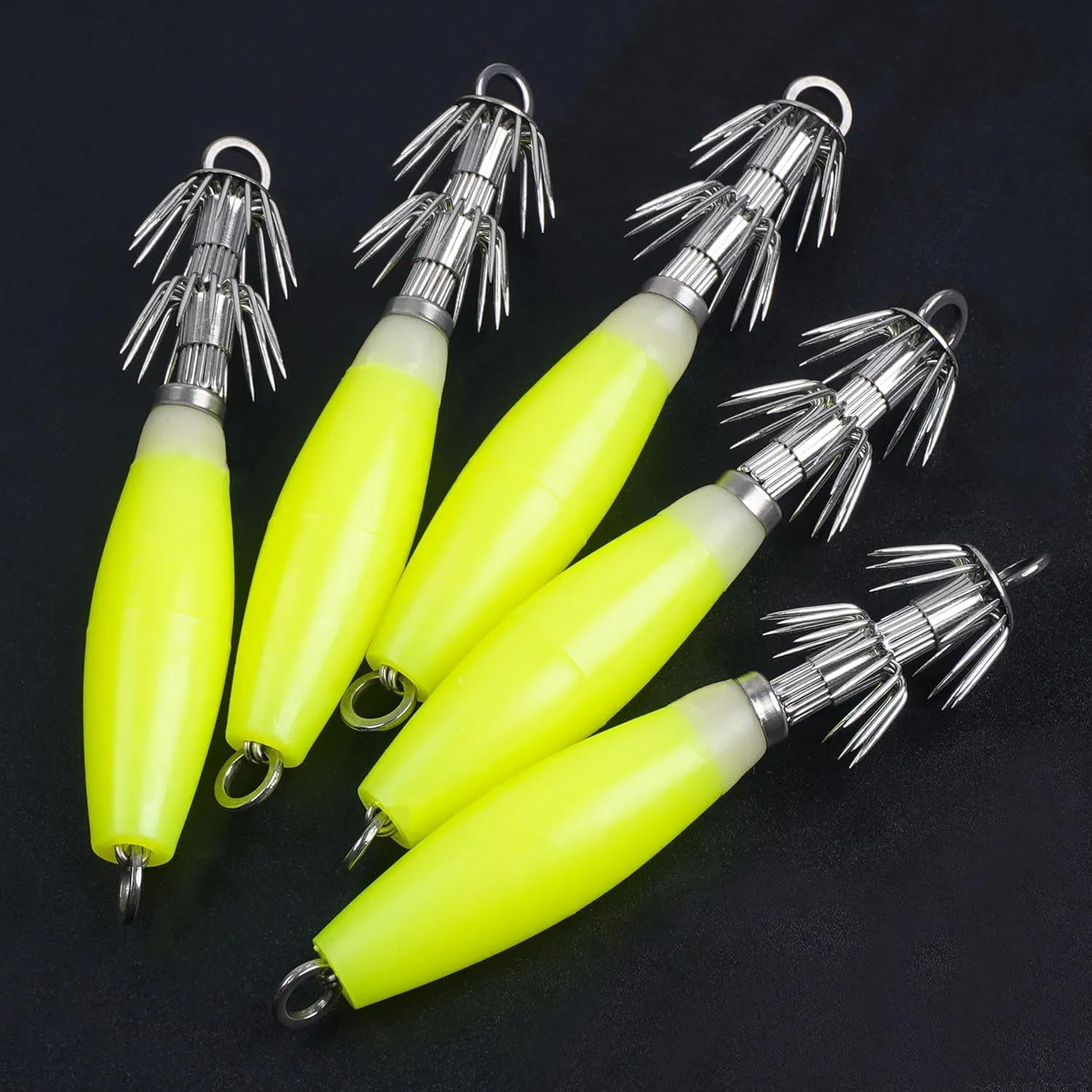 Luminous Squid Jig Hooks Saltwater Glow Squid Jigs Fluoresent Cuttlefish Sleeve Fishing Jigs Squid Hard Night Fishing Bait Octopus Lure Glow in Dark