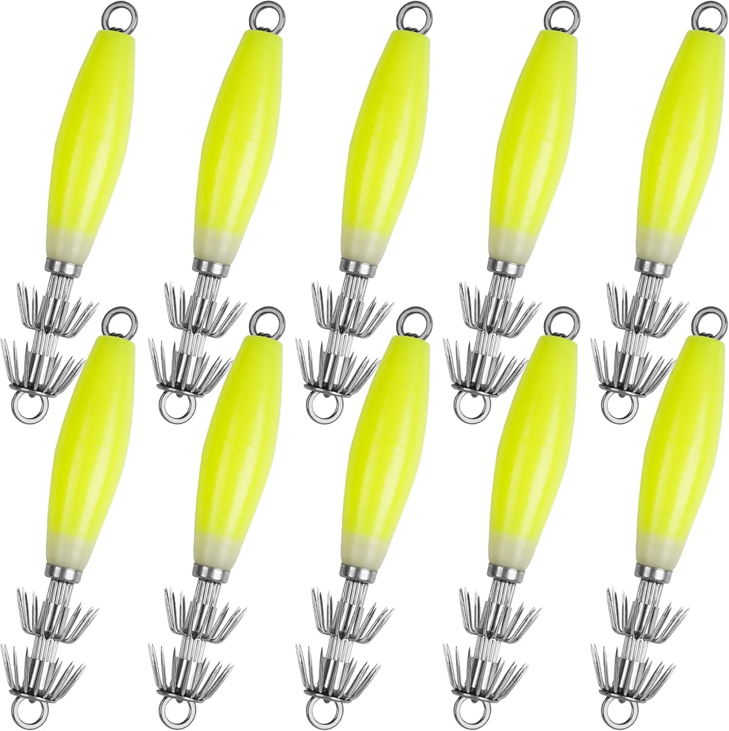 Luminous Squid Jig Hooks Saltwater Glow Squid Jigs Fluoresent Cuttlefish Sleeve Fishing Jigs Squid Hard Night Fishing Bait Octopus Lure Glow in Dark