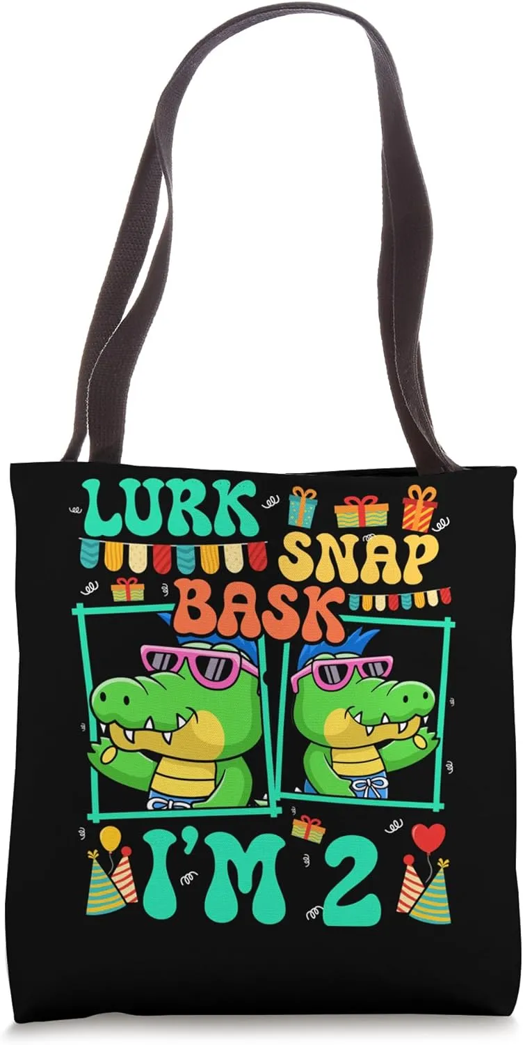 Lurk Snap Bask I'm 2 Crocodile Reptile Kid 2nd Birthday Tote Bag