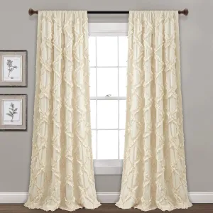 Lush Decor, Ivory Ruffle Diamond Curtains Textured Window Panel Set for Living, Dining Room, Bedroom (Pair), 84” x 54, 2 Count
