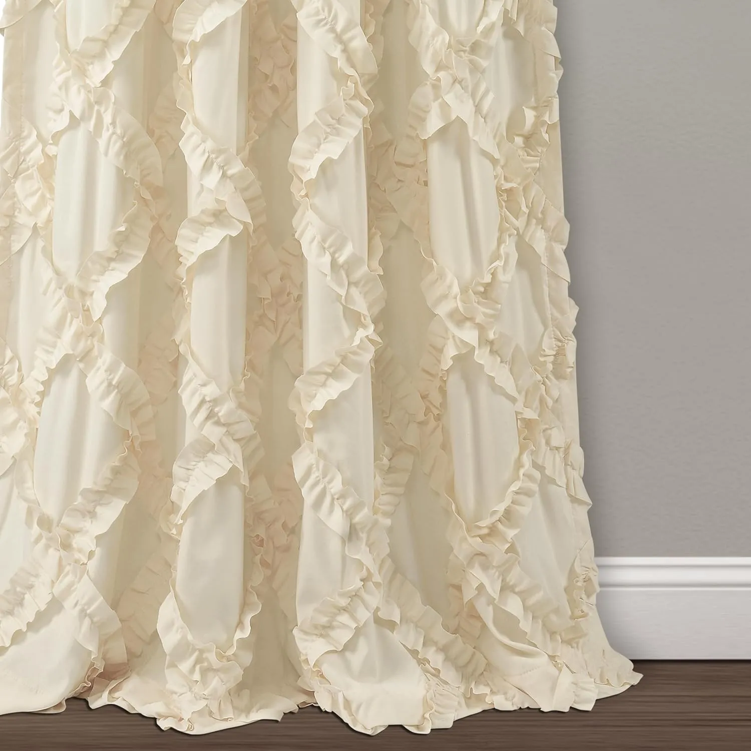 Lush Decor, Ivory Ruffle Diamond Curtains Textured Window Panel Set for Living, Dining Room, Bedroom (Pair), 84” x 54, 2 Count