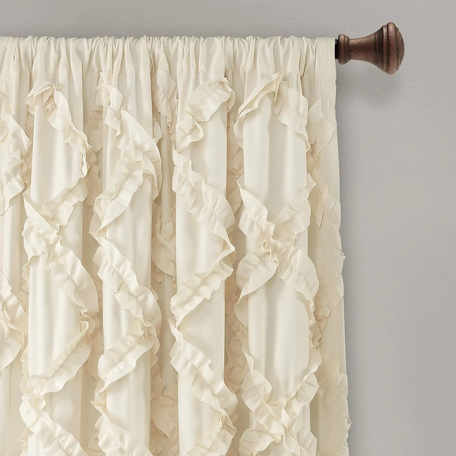 Lush Decor, Ivory Ruffle Diamond Curtains Textured Window Panel Set for Living, Dining Room, Bedroom (Pair), 84” x 54, 2 Count
