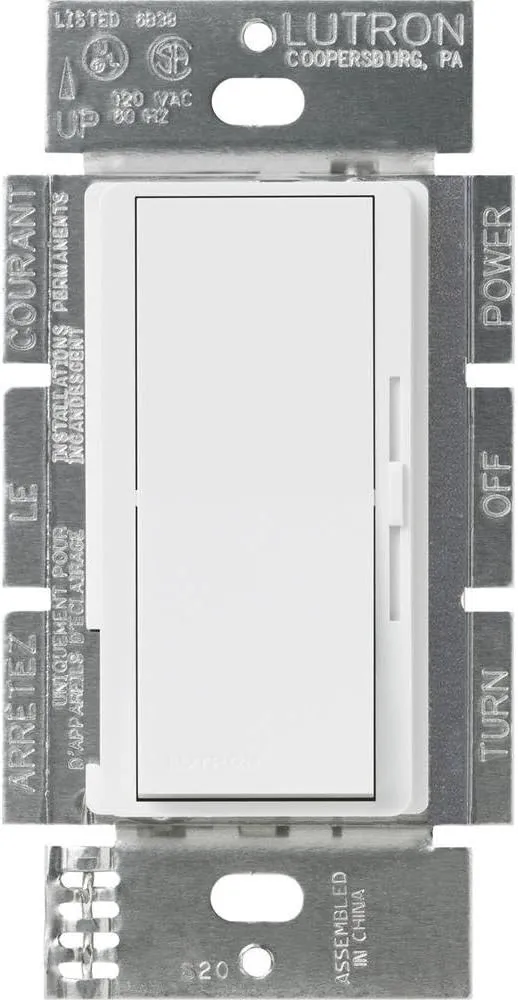 Lutron DVSTV-WH Diva 8 Amp 3-Way/Single-Pole 0-10V Dimmer, no Neutral Required, White