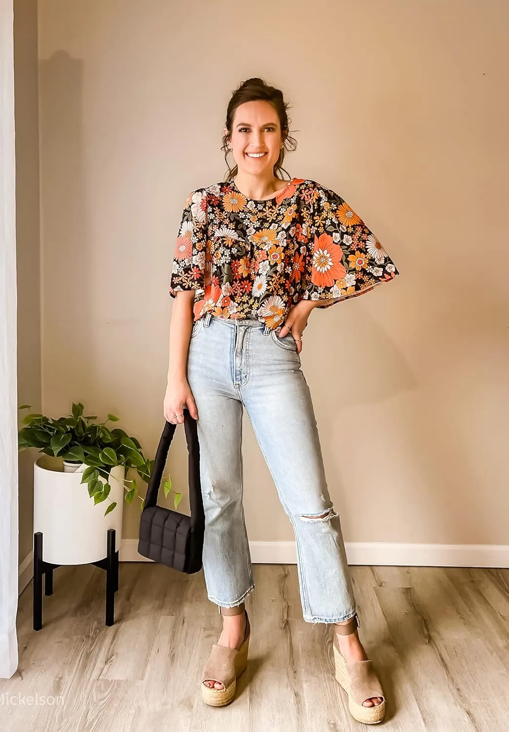 luvamia 2025 Blouses for Women Dressy Casual Floral Boho Babydoll Flowy Tops Summer Short Bell Sleeves Shirts