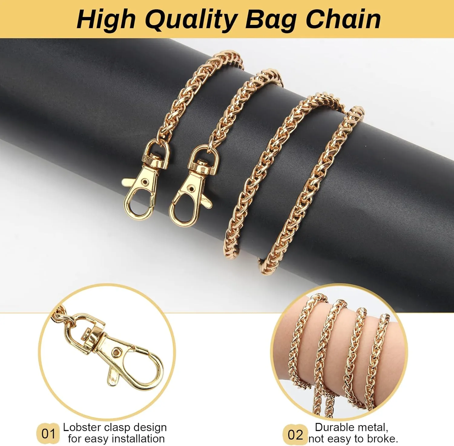 Luxiv Purse Chain Replacement - 47'' Gold Metal Handbag Strap for Women's Shoulder Cross Body Bags - DIY Making Supplies