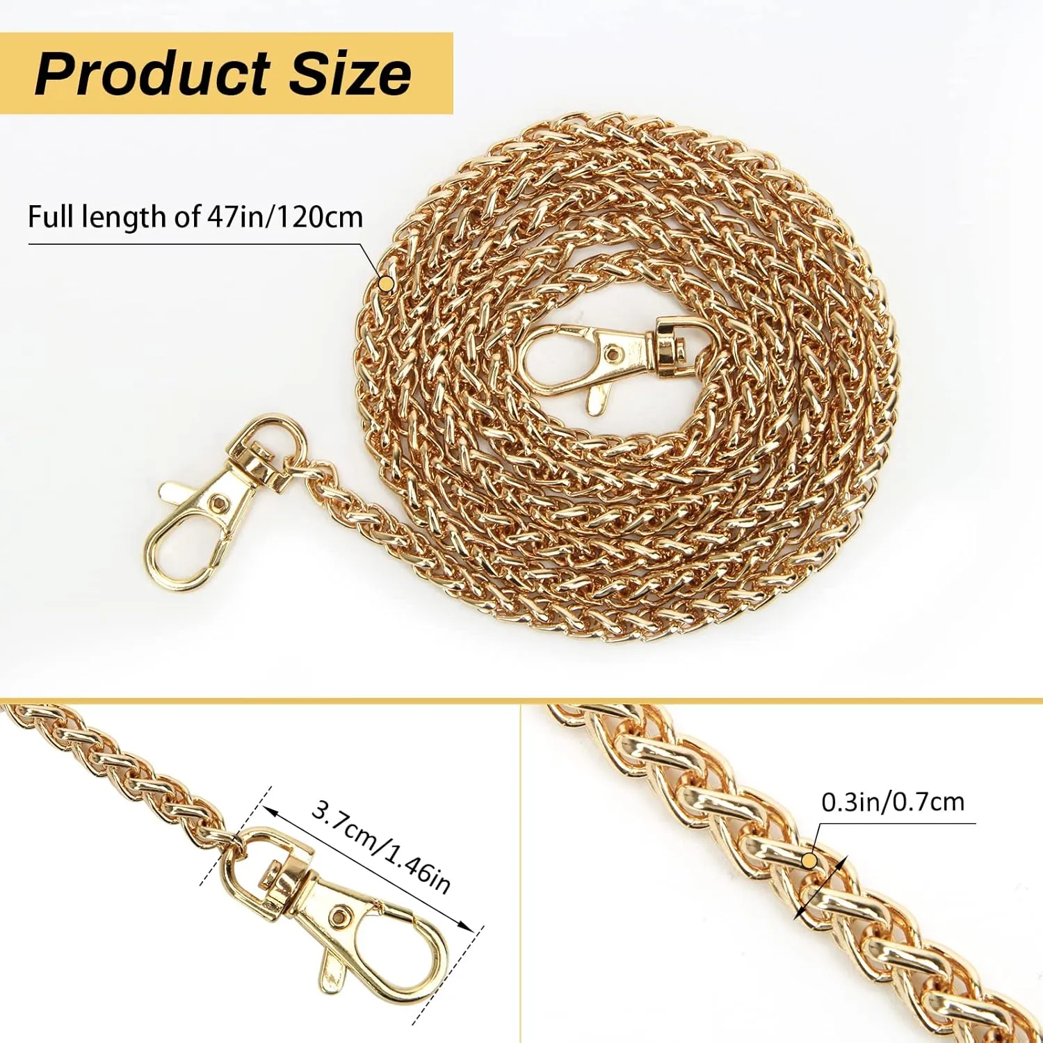 Luxiv Purse Chain Replacement - 47'' Gold Metal Handbag Strap for Women's Shoulder Cross Body Bags - DIY Making Supplies