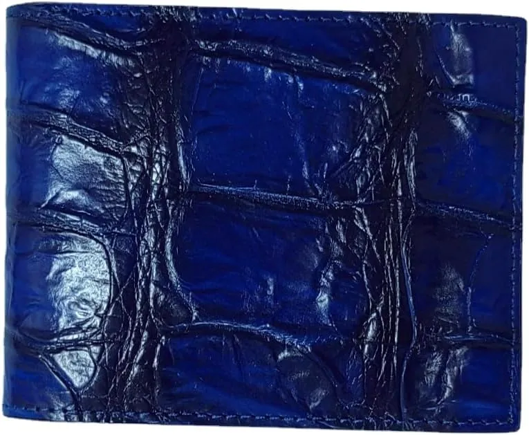 Luxury Real Crocodile Leather Men Wallet Alligator Skin Bifold Wallet Men's Short Wallet Purses (Blue)