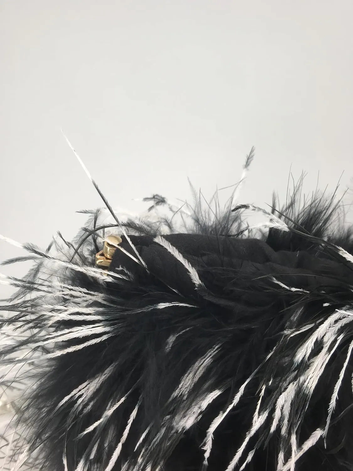 LVCOMEFF Women Ostrich Feather Clutch Mini Purse with Pearl Chain Small Handbag Furry Luxurious Party