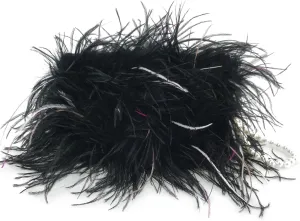 LVCOMEFF Women Ostrich Feather Clutch Mini Purse with Pearl Chain Small Handbag Furry Luxurious Party