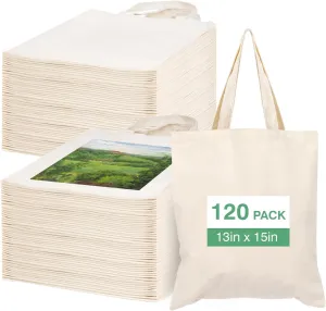Lzerking Canvas Tote Bag Bulk 120 Pack Reusable Grocery Shopping Cloth Bags, 13x15 Inches Medium Blank Tote Bags for Heat Transfer, Sublimation, Handbag for DIY Gifts, Travel