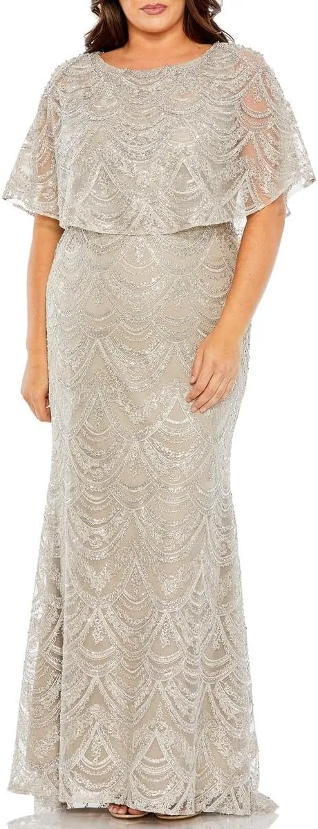Mac Duggal Womens Plus Embellished Evening Dress