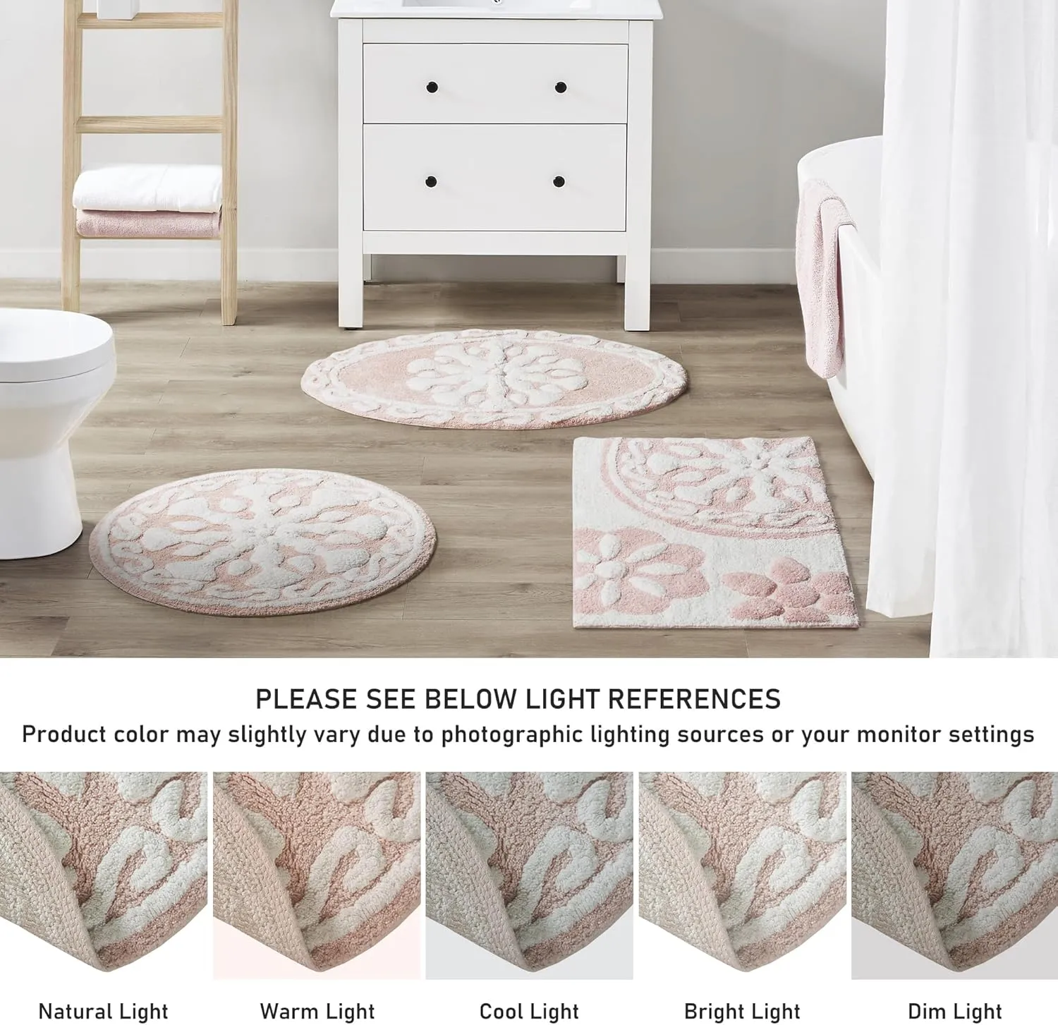 Madison Park Casablanca 100% Cotton Tufted Bathroom Rugs Luxurious Plush Medallion Floral Pattern Bath Mat Absorbent, Quick Dry, Spa Design Shower Room Décor, Rectangle 20" x 30", Pink