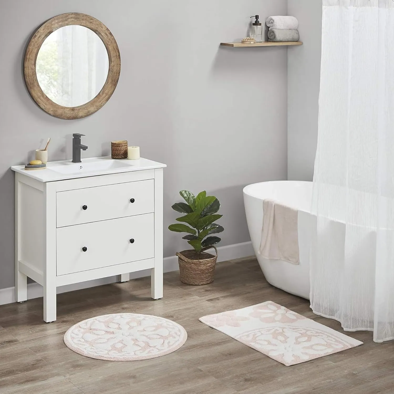 Madison Park Casablanca 100% Cotton Tufted Bathroom Rugs Luxurious Plush Medallion Floral Pattern Bath Mat Absorbent, Quick Dry, Spa Design Shower Room Décor, Rectangle 20" x 30", Pink