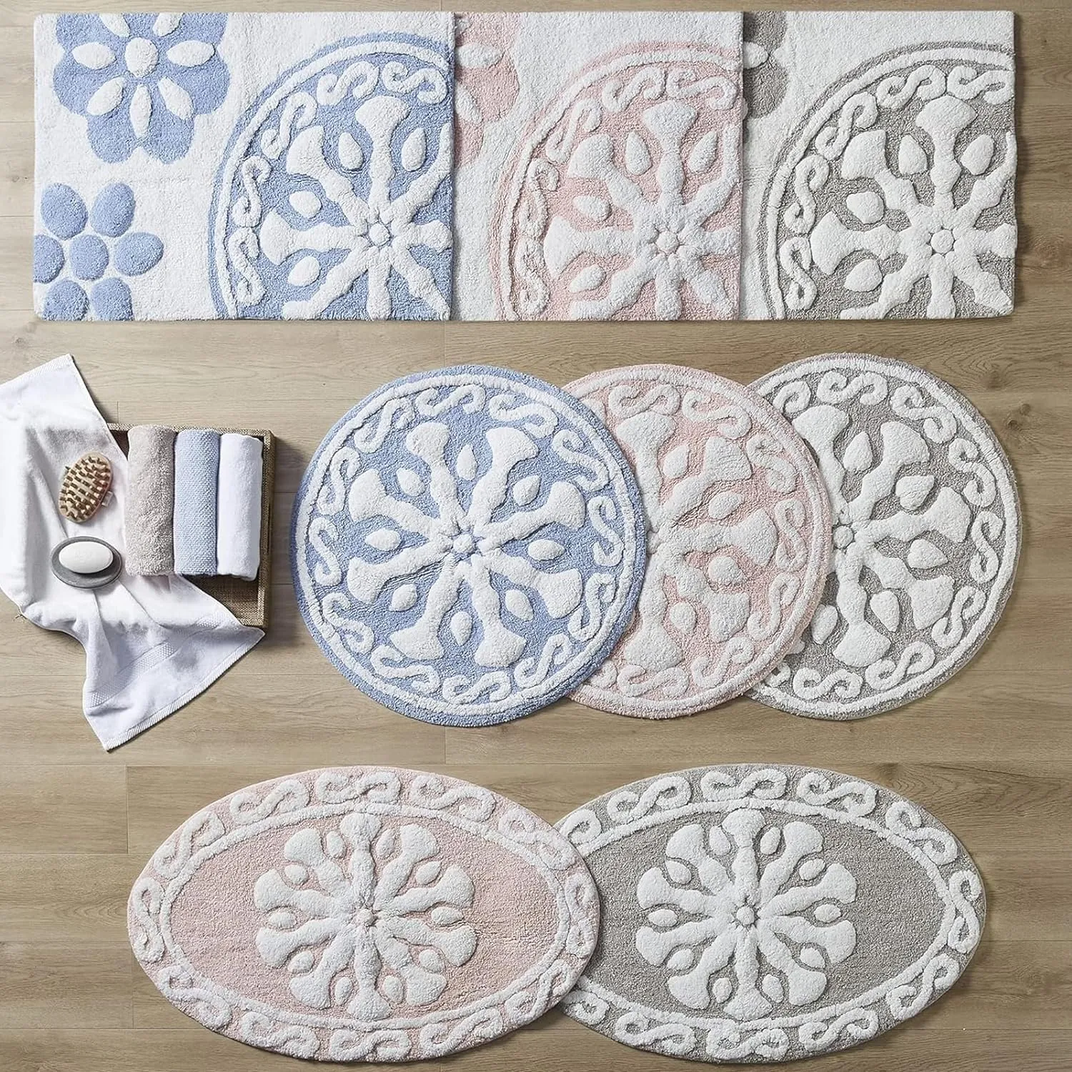 Madison Park Casablanca 100% Cotton Tufted Bathroom Rugs Luxurious Plush Medallion Floral Pattern Bath Mat Absorbent, Quick Dry, Spa Design Shower Room Décor, Rectangle 20" x 30", Pink