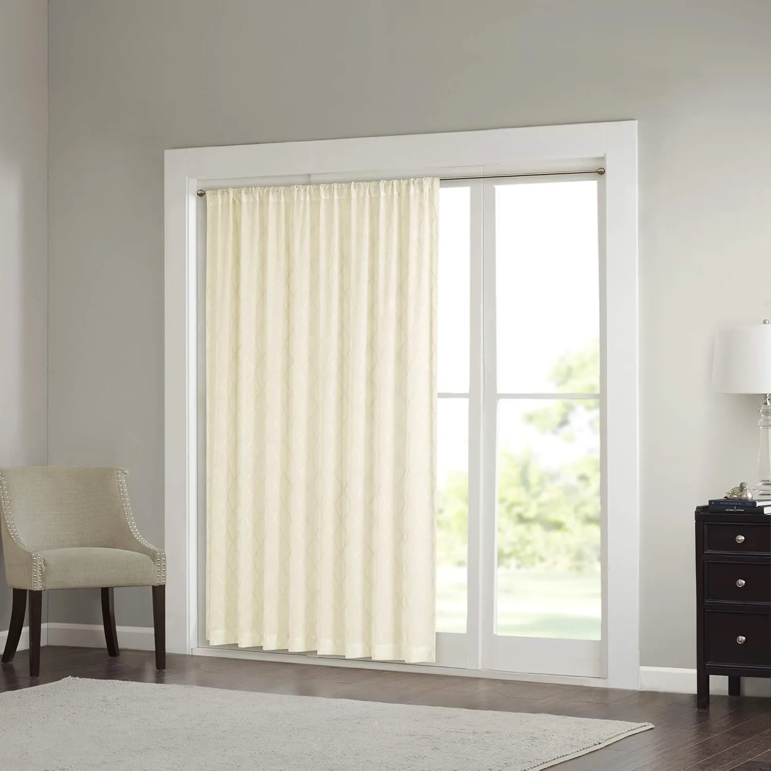Madison Park Ivory Sheer Curtains For Bedroom, Transitional Fabric White Sheer Curtain For Living Room, Irina Embroidered Rod Pocket Curtain Sheers , 100"W X 84"L , 1-Panel Pack