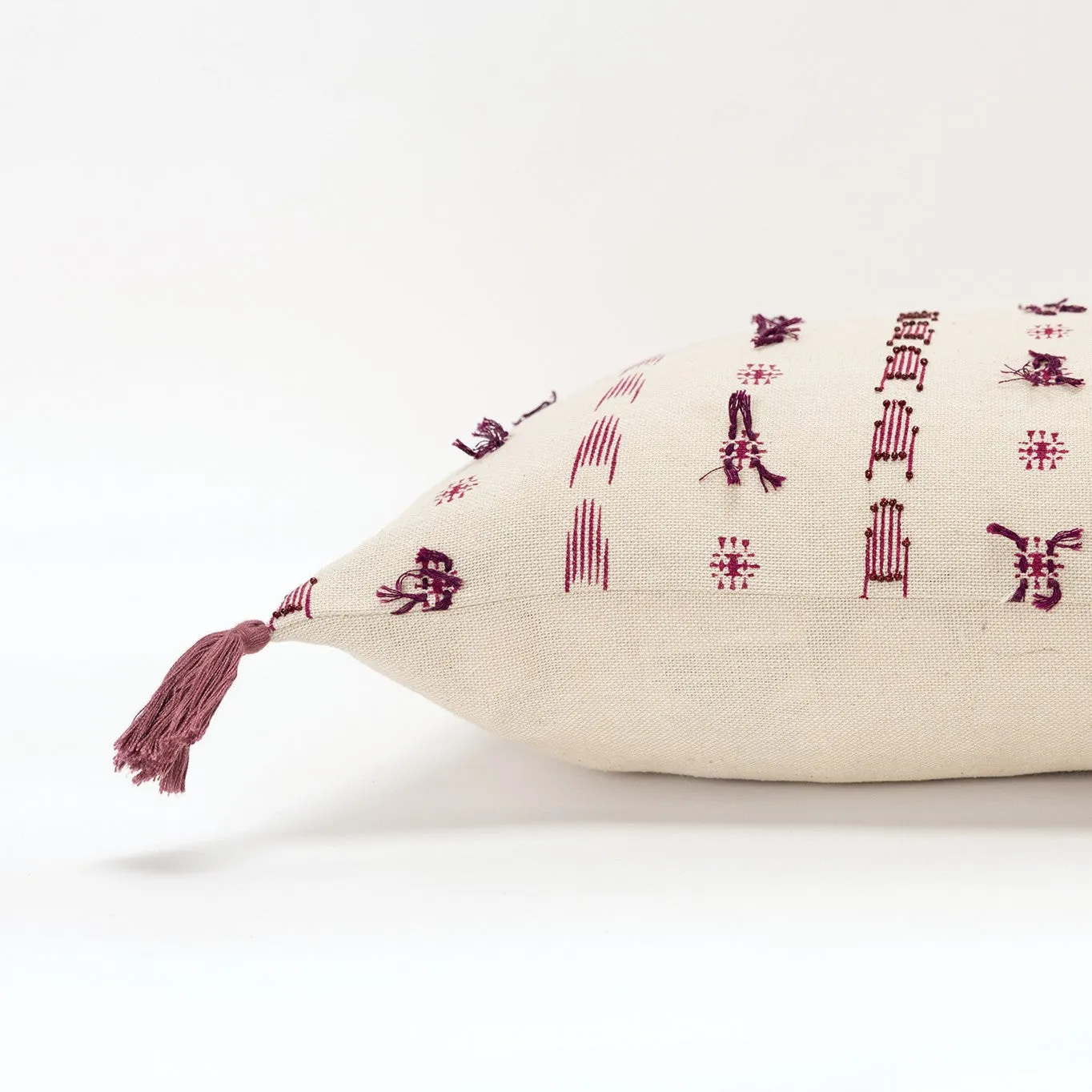 Magenta Beige Tribal Inspired Tasseled Lumbar Pillow