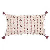 Magenta Beige Tribal Inspired Tasseled Lumbar Pillow